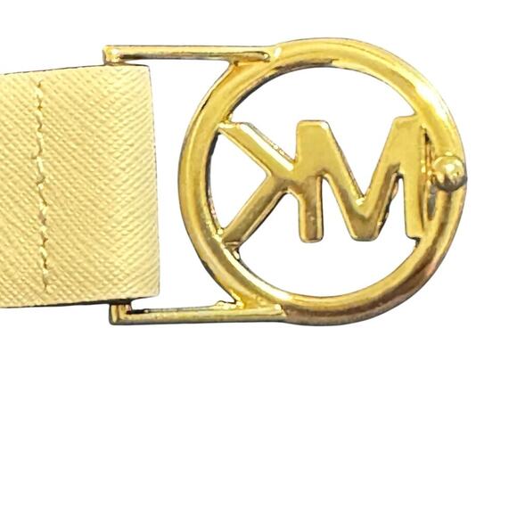 New MK Michael Kors Off White 1" Leather Belt Gold Logo Hardware Women's Sz XXL - Picture 4 of 10